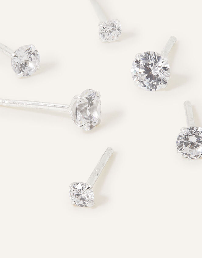 Sterling Silver Plain Crystal Stud Earrings Set of Three Silver Sale