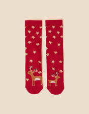 Girls Reindeer Mummy and Mini Socks, Red (RED), large