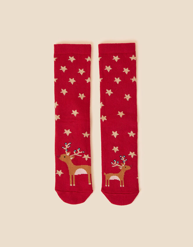 Girls Reindeer Mummy and Mini Socks, Red (RED), large