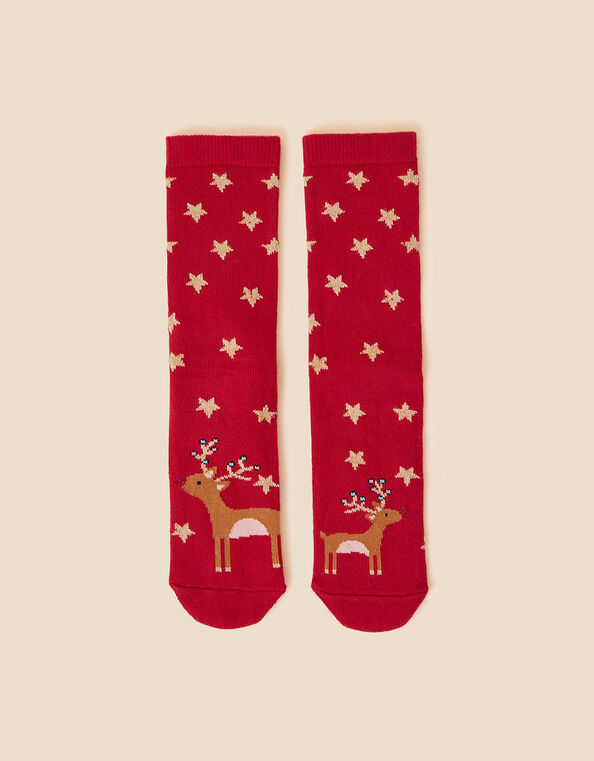 Girls Reindeer Mummy and Mini Socks Red, Red (RED), large