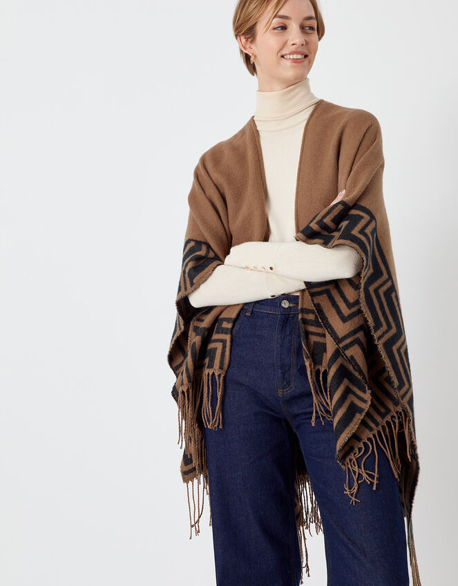 Geometric Wrap Poncho, , large