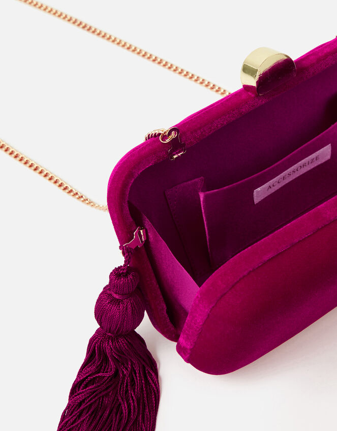 Velvet Hardcase Clutch Bag, Pink (FUCHSIA), large