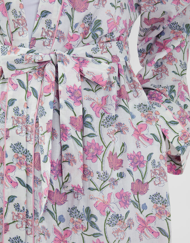 Jasmine Print Cotton Dressing Gown, Pink (PINK), large