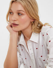 Heart Embroidered Long Sleeve Shirt, Red (RED), large