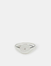 Sterling Silver-Plated Star Diamant&eacute; Signet Ring, Silver (ST SILVER), large