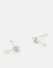 Sterling Silver Diamanté Key Stud Earrings, , large