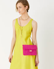 Suedette Flat Fold Clutch Bag, Pink (FUCHSIA), large