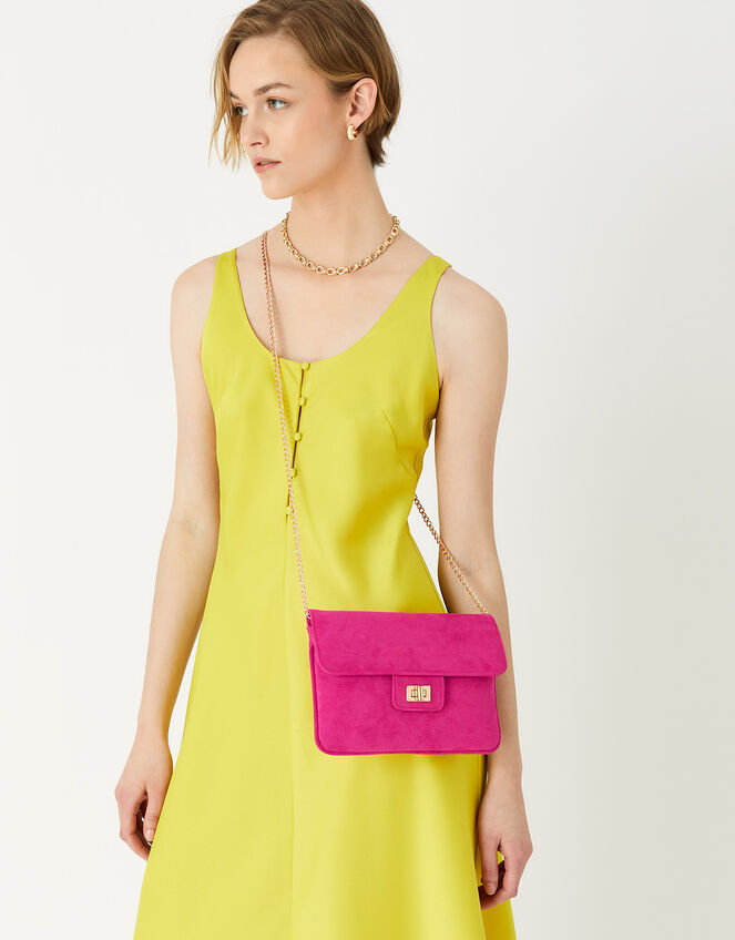 Suedette Flat Fold Clutch Bag, Pink (FUCHSIA), large