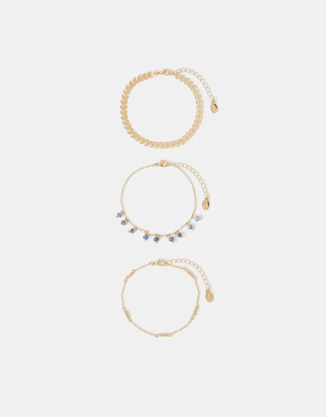 3-Pack Leaf Bead Charm Anklets, , large