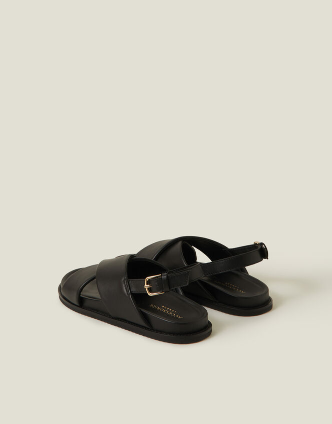 Cross Strap Leather Sandals, Black (BLACK), large