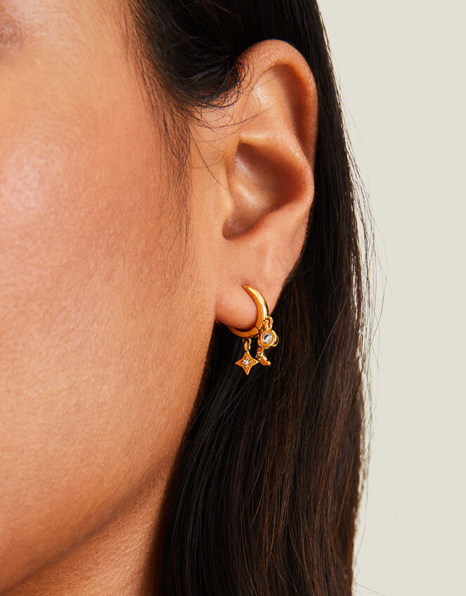 14ct Gold-Plated Station Hoop Earrings, , large