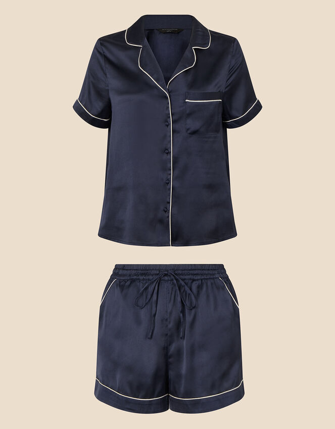 Satin Short Pyjama Set, Blue (NAVY), large