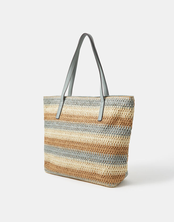 Stripe Raffia Shoulder Bag, , large