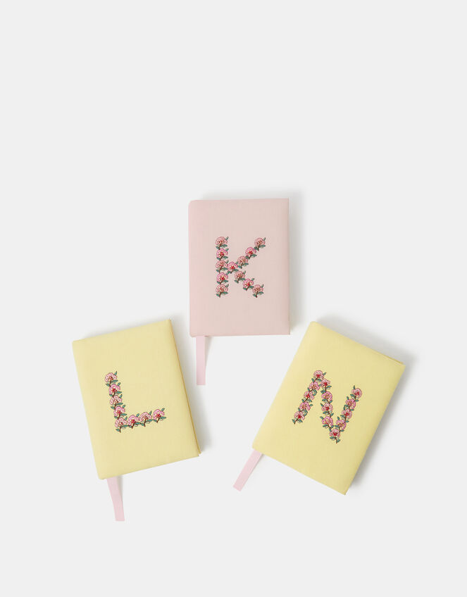 Floral Embroidered Initial Notebook, Multi (PASTEL MULTI), large