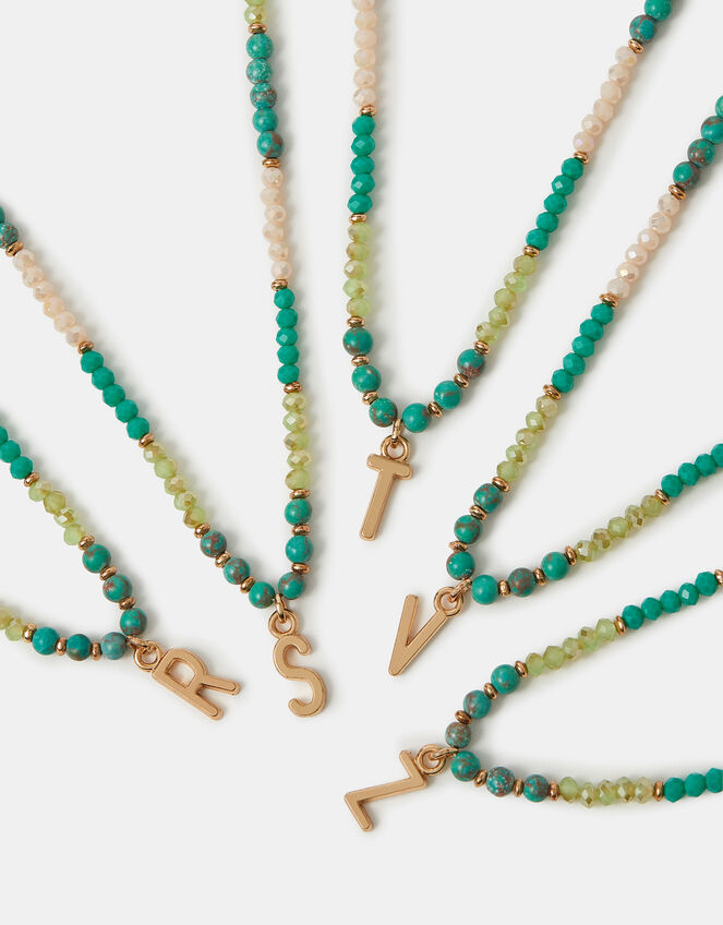 Beaded Initial Pendant Necklace, Blue (TURQUOISE), large