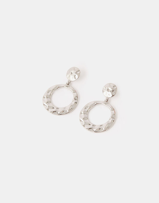 Textured Double Circle Drop Earrings, , large