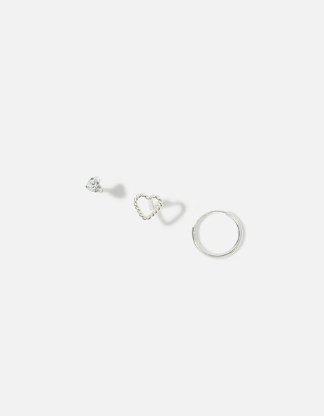 Sterling Silver Single Heart Earring Set, , large