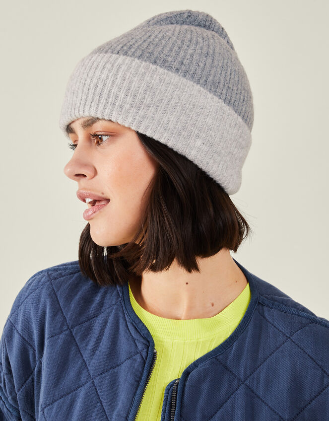 Two Tone Rib Beanie Hat, , large