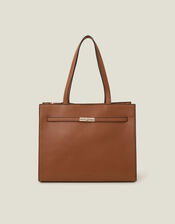 Metal Twist Lock Tote Bag, Tan (TAN), large