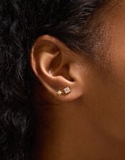2-Pack 14ct Gold-Plated Diamanté Star Stud Earrings, , large