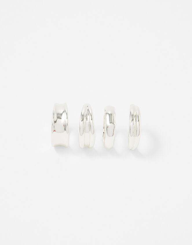 Chunky Stacking Ring Set with Recycled Metal, Silver (SILVER), large