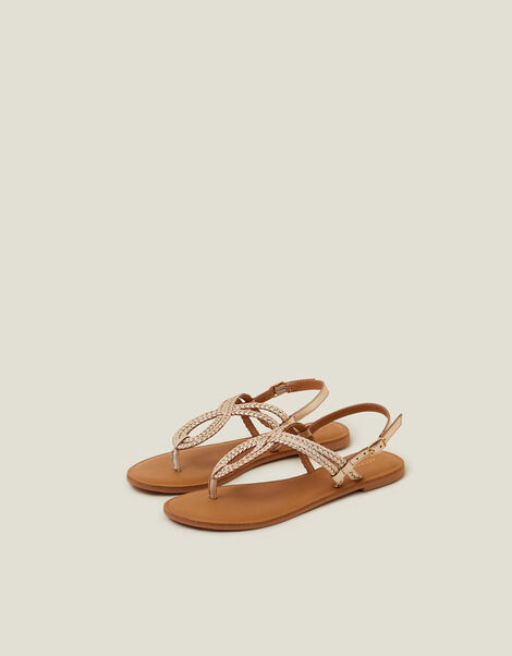Plaited Loop Leather Sandals , Gold (GOLD), large