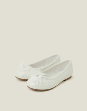 Girls Flower Toe Ballet Flats, Ivory (IVORY), large