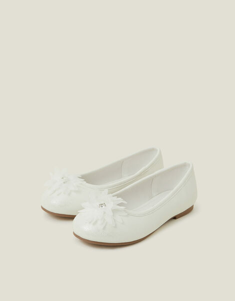 Girls Flower Toe Ballet Flats, Ivory (IVORY), large