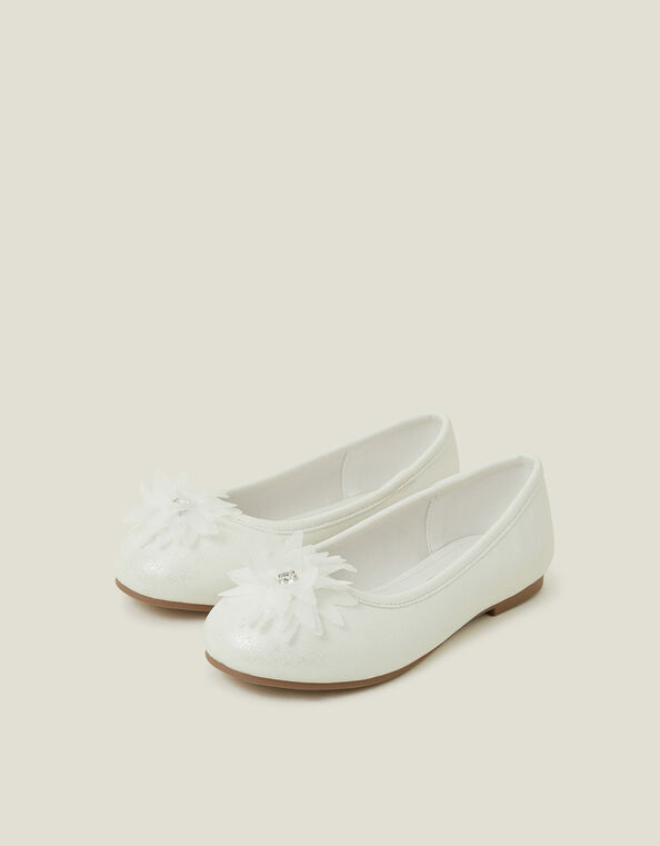 Girls Flower Toe Ballet Flats, Ivory (IVORY), large