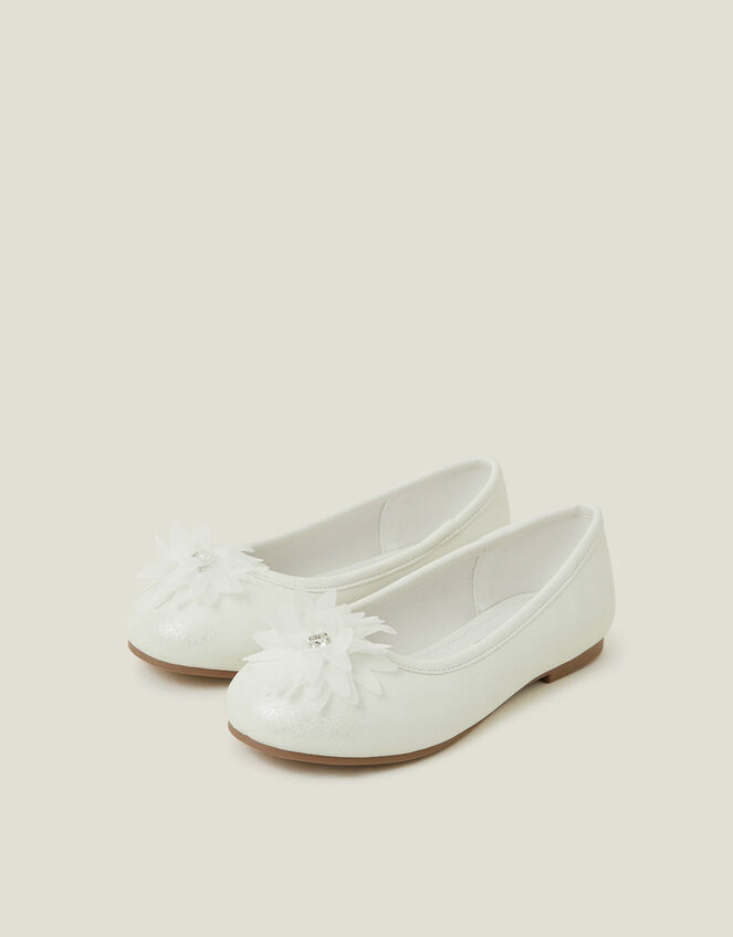 Girls Flower Toe Ballet Flats, Ivory (IVORY), large