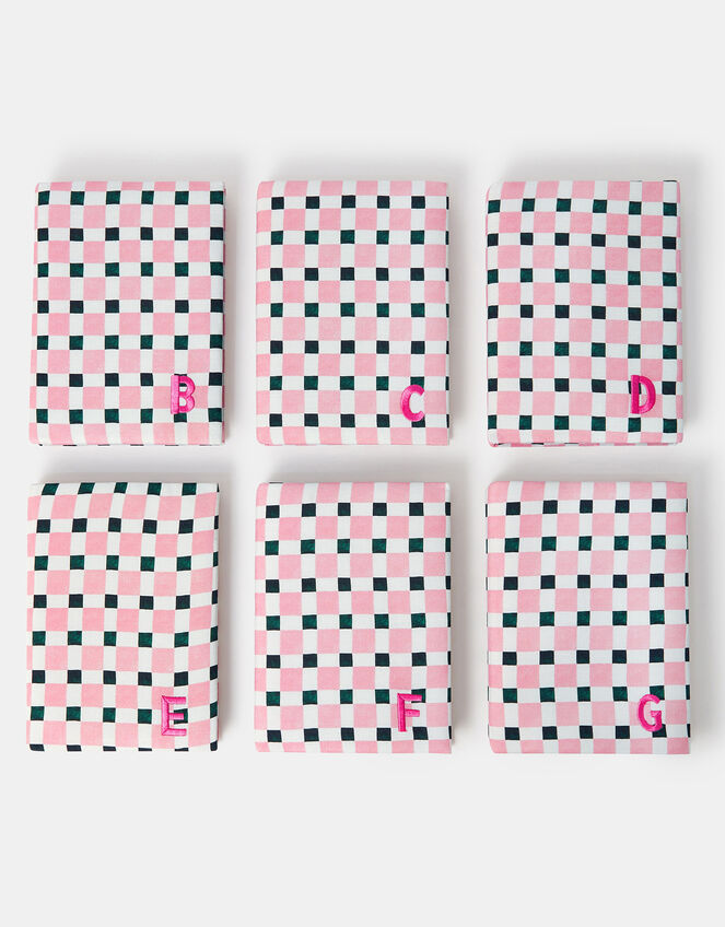 Checkerboard Embroidered Initial Notebook, Pink (PINK), large