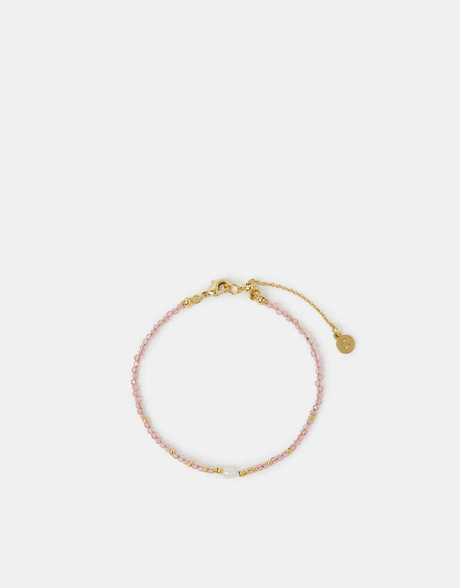14ct Gold-Plated Pearl Beaded Bracelet, Pink (PINK), large
