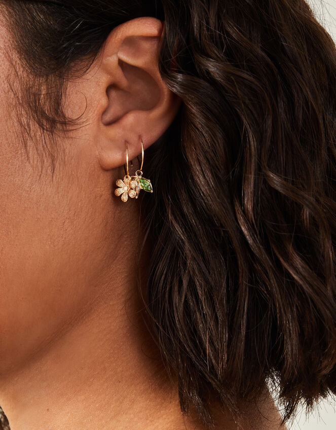 3-Pack Flower Gem Hoop Earrings, , large