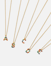14ct Gold-Plated Rainbow Initial Pendant Necklace, Gold (GOLD), large