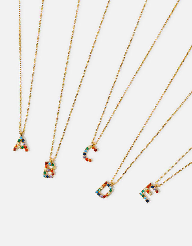 14ct Gold-Plated Rainbow Initial Pendant Necklace, Gold (GOLD), large