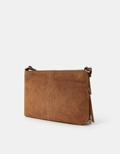 Suede Fringe Crossbody Bag, Tan (TAN), large