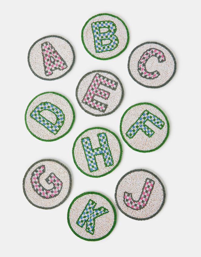 Round Initial Beaded Coaster, Multi (PASTEL MULTI), large