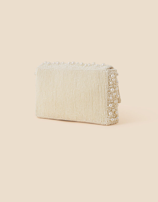 Bridal Hand-Embellished Pearl Foldover Clutch Bag, , large