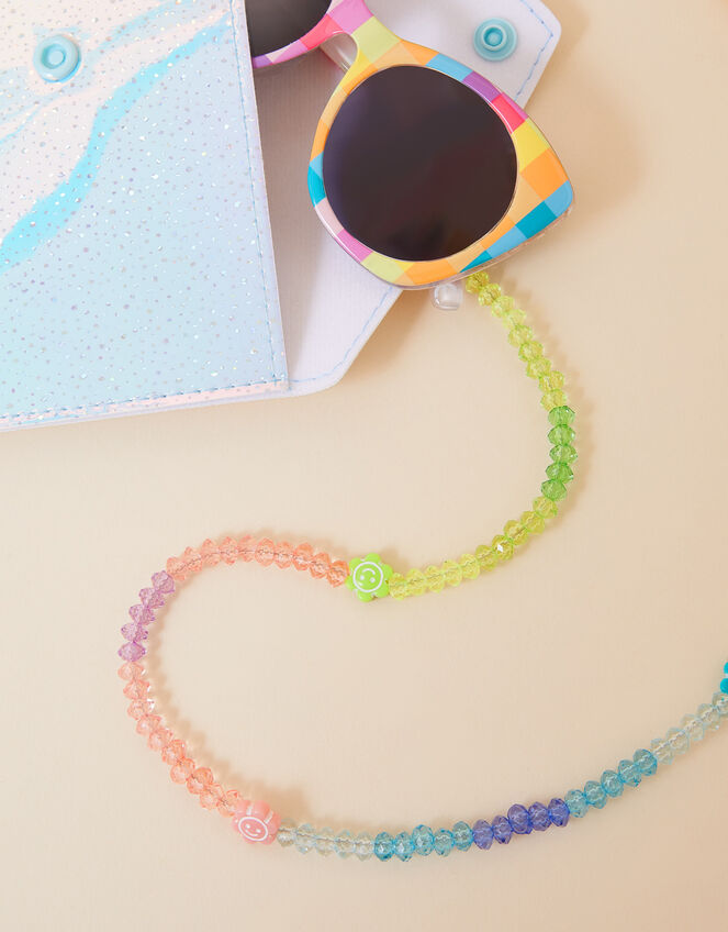Kids Check Sunglasses, Case and Beaded Chain Set, , large
