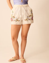 Floral Embroidered Lace Trim Shorts, Ivory (IVORY), large