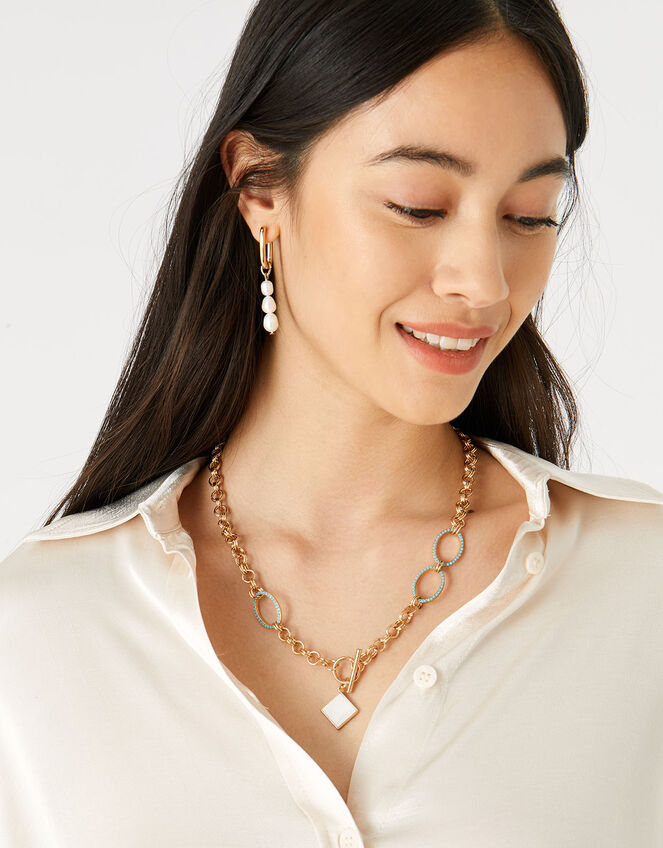 Reconnected T-Bar Pearl Chain Necklace, , large