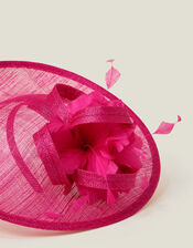 Large Disc Feather Corsage Fascinator, Pink (FUCHSIA), large