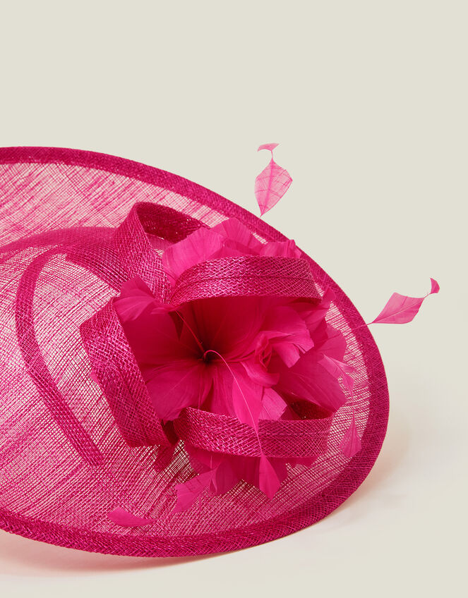 Large Disc Feather Corsage Fascinator, Pink (FUCHSIA), large