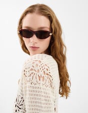 Acetate Slim Tort Cat Eye Sunglasses, , large