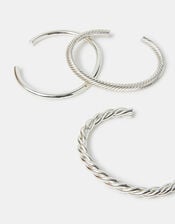 3-Pack Twisted Bangles, Silver (SILVER), large