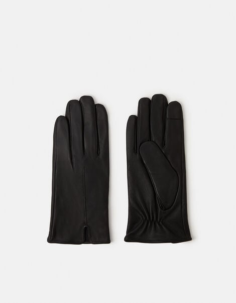 Faux Fur Lined Touchscreen Leather Gloves, Black (BLACK), large