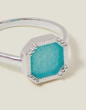 Sterling Silver-Plated Square Aqua Quartz Ring, Silver (ST SILVER), large