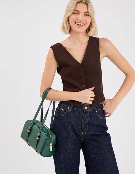 Buckle Strap Bowler Bag, Green (GREEN), large