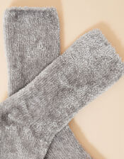 Fluffy Chenille Cosy Socks, Grey (GREY), large