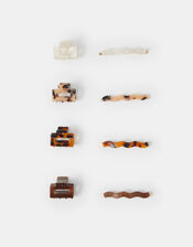 8-Pack Tort Hair Slides & Claw Clips, , large